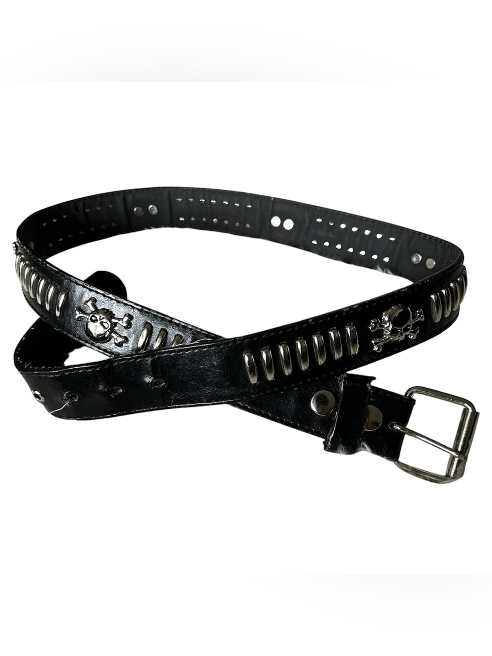 Y2K Grunge Black and Silver Hardware Skull Belt